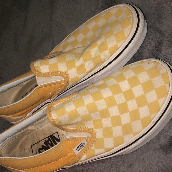 yellow and white checkered vans